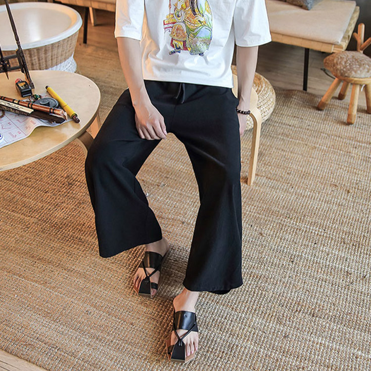 【綿麻ワイドパンツ】肌触り良い 穿き心地良い 大人 上質素材採用