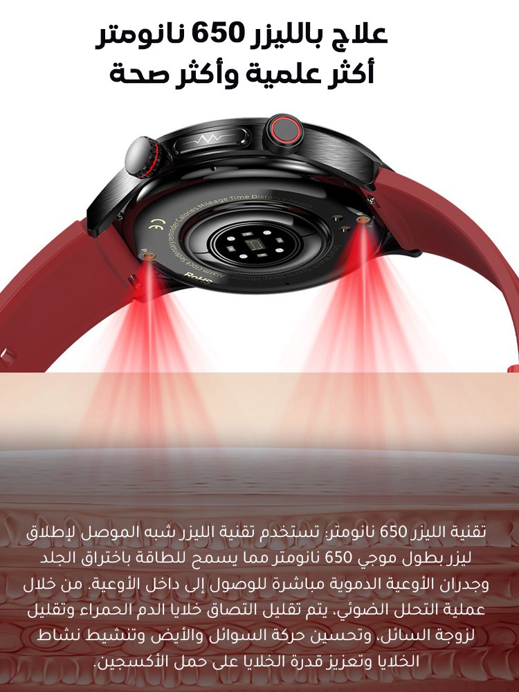 ساعة ذكية لتقييم مخاطر نسبة السكر وضغط الدم مع مكالمات بلوتوث