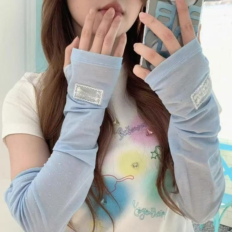 여성 여름 통기성 아이스 소매 자외선 차단 팔 보호 아이스 실크 소매 햇빛 가리개 아이스 소매 자외선 차단 도트 무늬 통기성 소매
