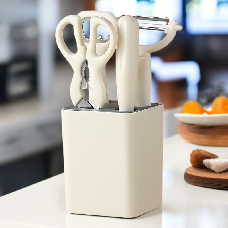 5-piece kitchen tool set with storage stand, fruit peeler combination