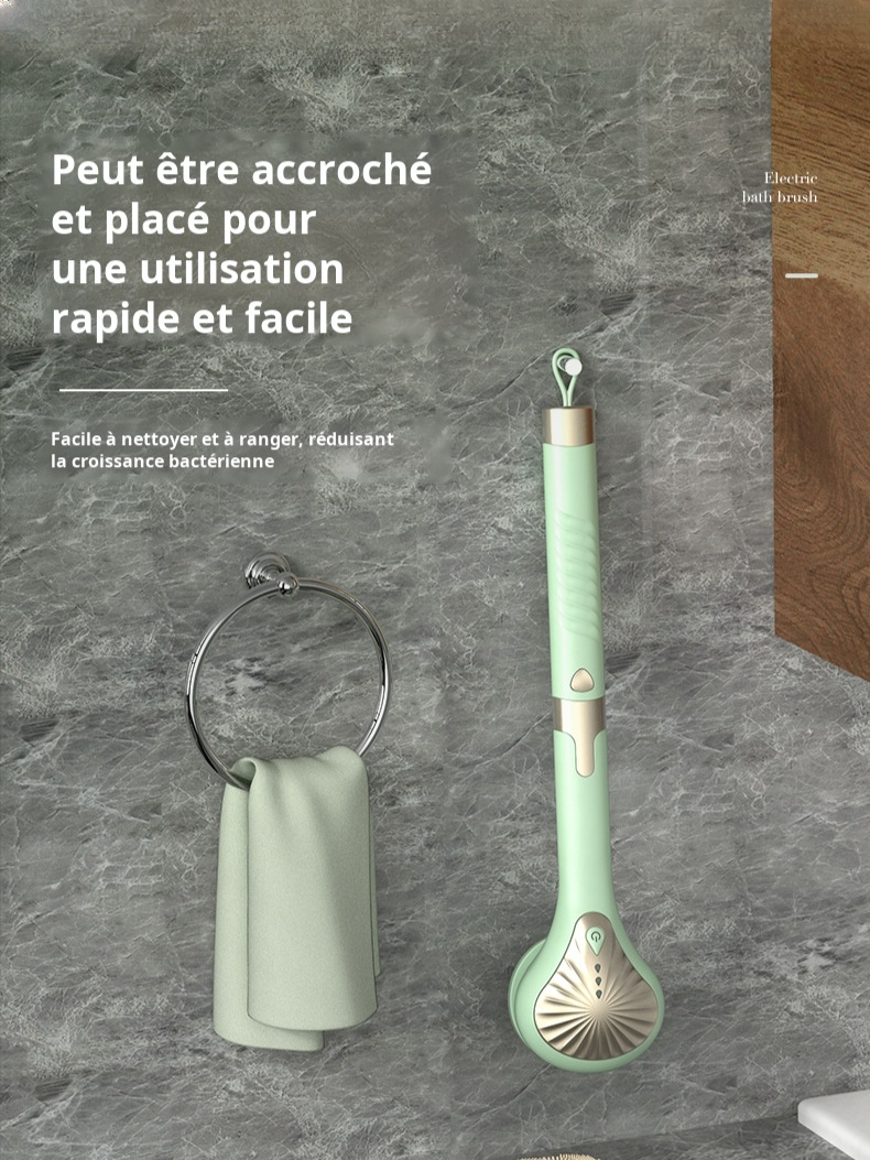 Brosse de bain électrique, brosse de bain multifonctionnelle en silicone à long manche, brosse de ba