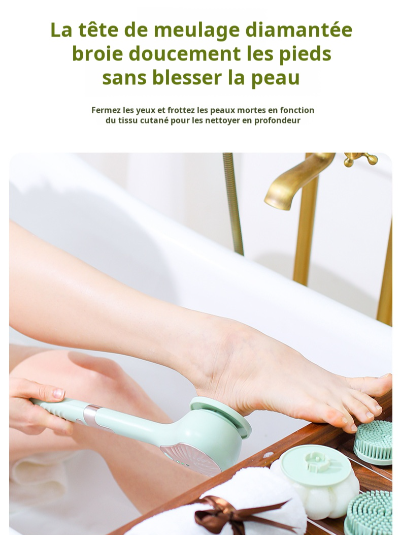 Brosse de bain électrique, brosse de bain multifonctionnelle en silicone à long manche, brosse de ba