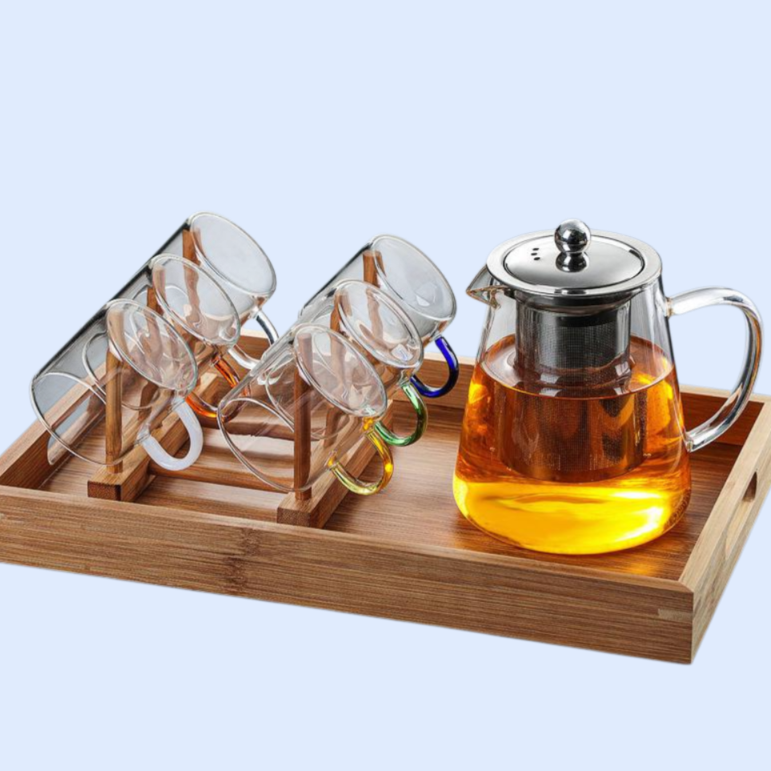 ストーブの周りのティーポット