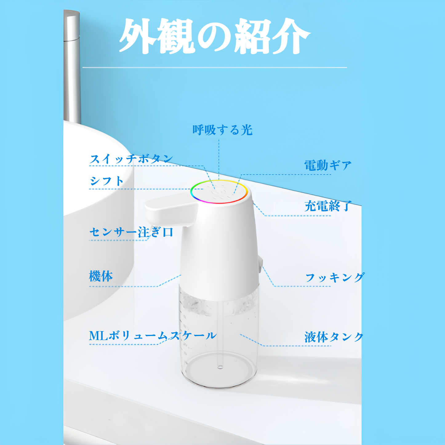 壁掛け設置のソープディスペンサー