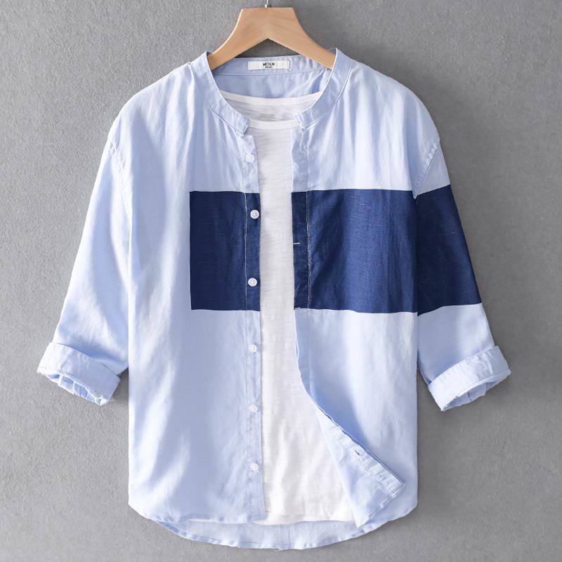 Tシャツ   メンズ、７分袖、綿麻素材、夏、薄手、快適