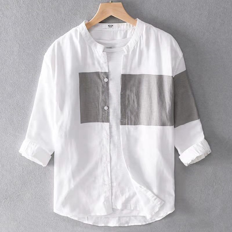 Tシャツ   メンズ、７分袖、綿麻素材、夏、薄手、快適