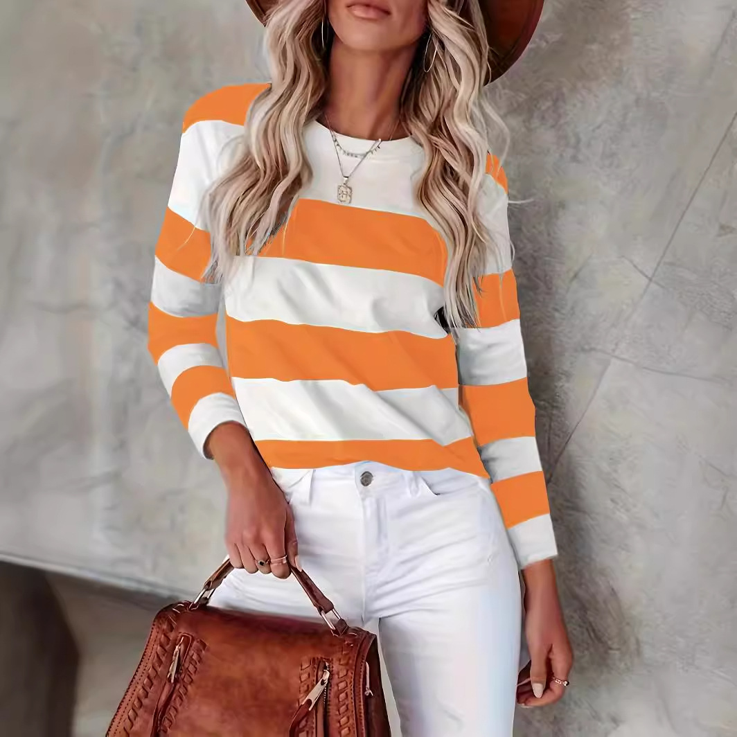 レディース カラーブロック ストライプ トップス オーバーサイズ 秋 長袖 スウェット 2024 ファッショナブルなラウンドネック プルオーバー トップス 春と秋の新しいファッション ストライプ プリ
