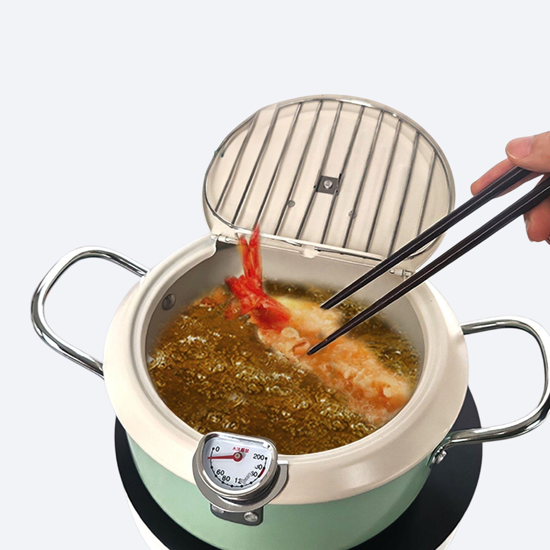 Flip ceramic frying pan with thermometer