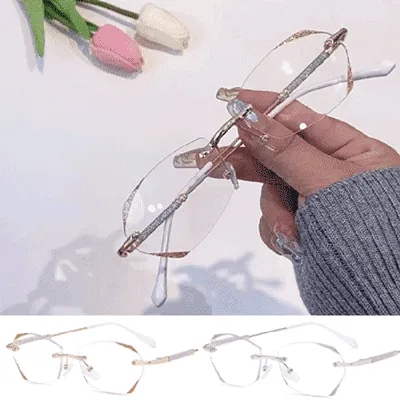 Diamond-cut frameless blue light blocking reading glasses