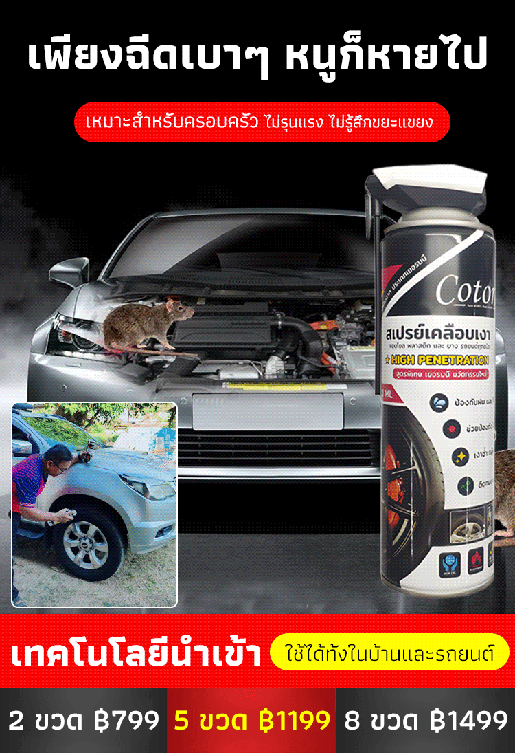 【ขวดเดียวก็พอ】สเปรย์ไล่หนูทำความสะอาดรถยนต์