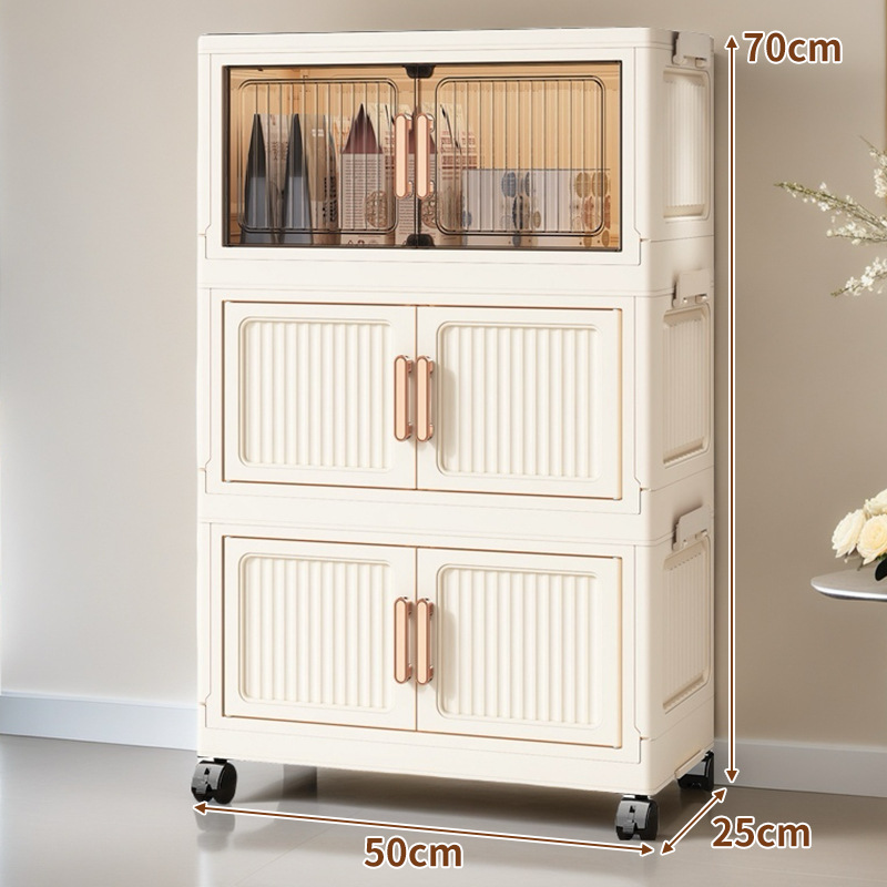 접이식 이동식 수납장 3단 골지면 와이드 잡동사니 수납장 믹스매치 수납장