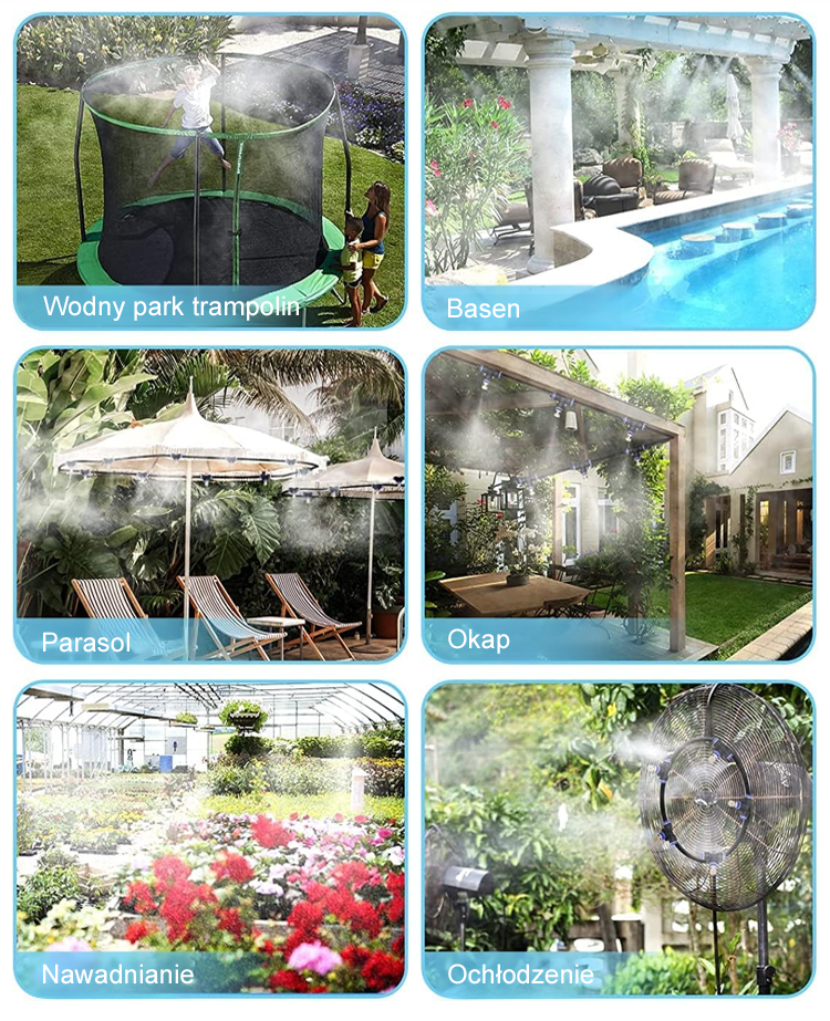 Zestaw niskociśnieniowych dysz chłodzących  do użytku na zewnątrz