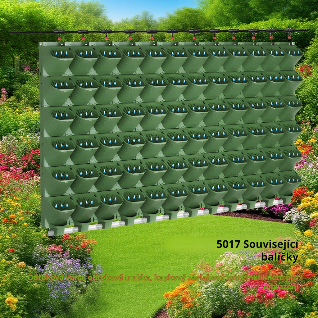 Detail vertikálního květináče s různými rostlinami