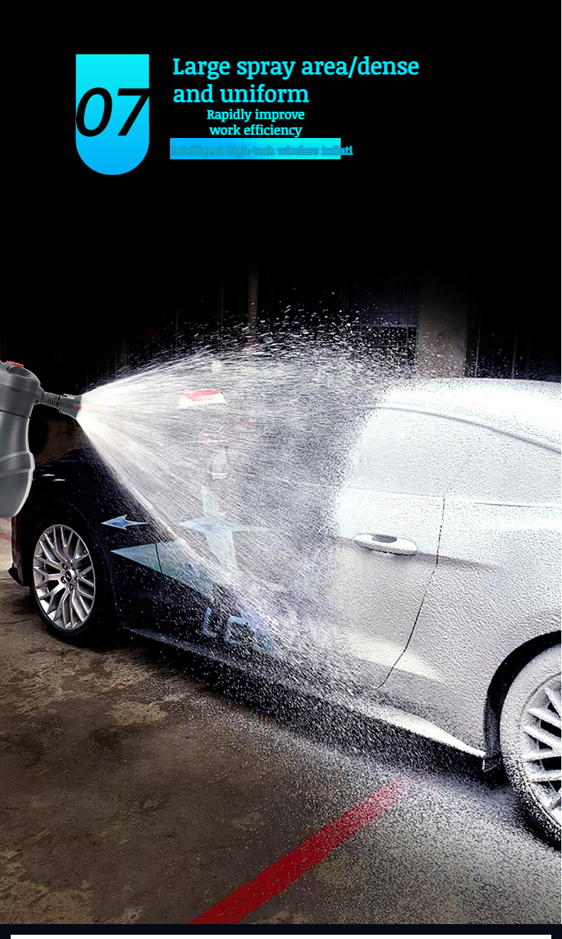 Battery-powered small garden sprayer in use