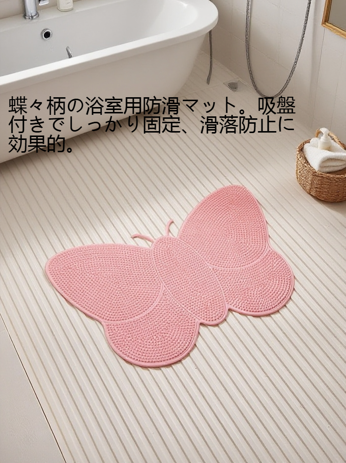 蝶々デザインの滑り止めバスマット拡大写真