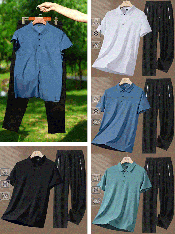 طقم بولو من الحرير الجليدي للرجال (طقم كامل)