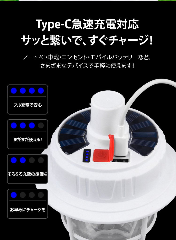 アウトドアで使用中のソーラー充電式LEDランタン