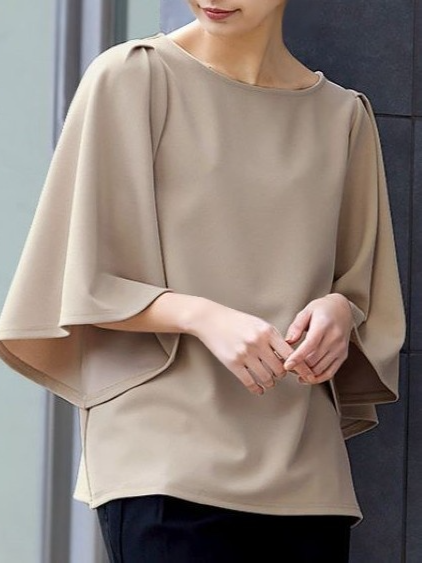 주름 소매 티셔츠 여성 라운드 넥 바닥 셔츠