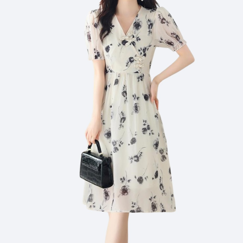 여성 여름 신상 슬림핏 날씬한 플라워 시폰 원피스