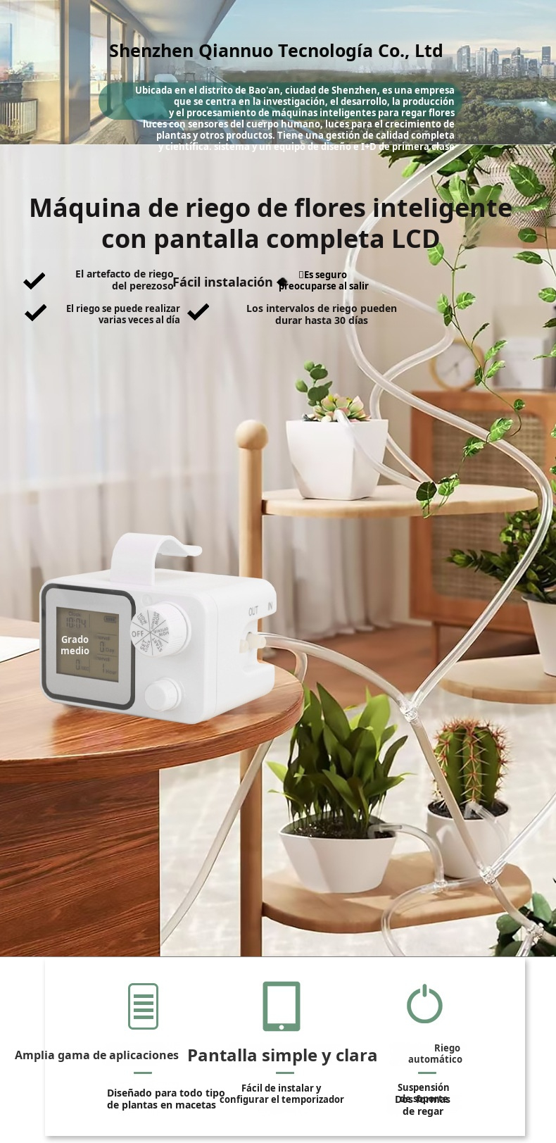 Dispositivo de riego automático JMY pantalla completa en uso