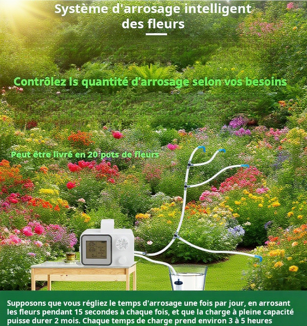 Arroseur intelligent en fonctionnement arrosant des plantes