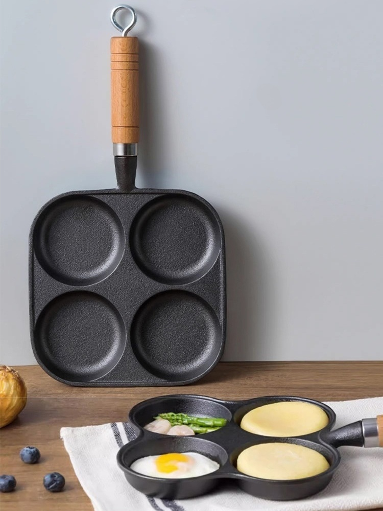 Deeper four-hole cast iron non-stick frying pan