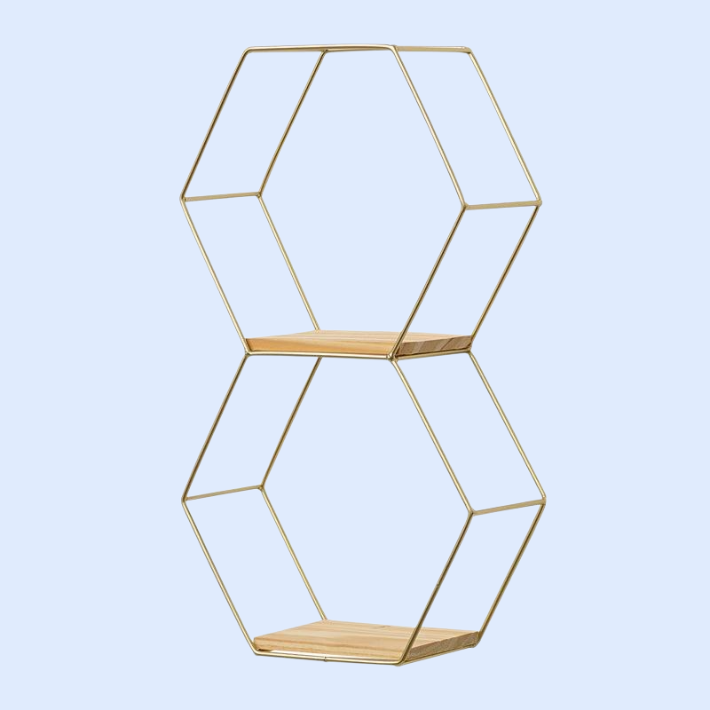 Nordic Style Hexagonal Iron Wall Shelf, Wall-Mounted Decoration for Bedroom and Dining Room