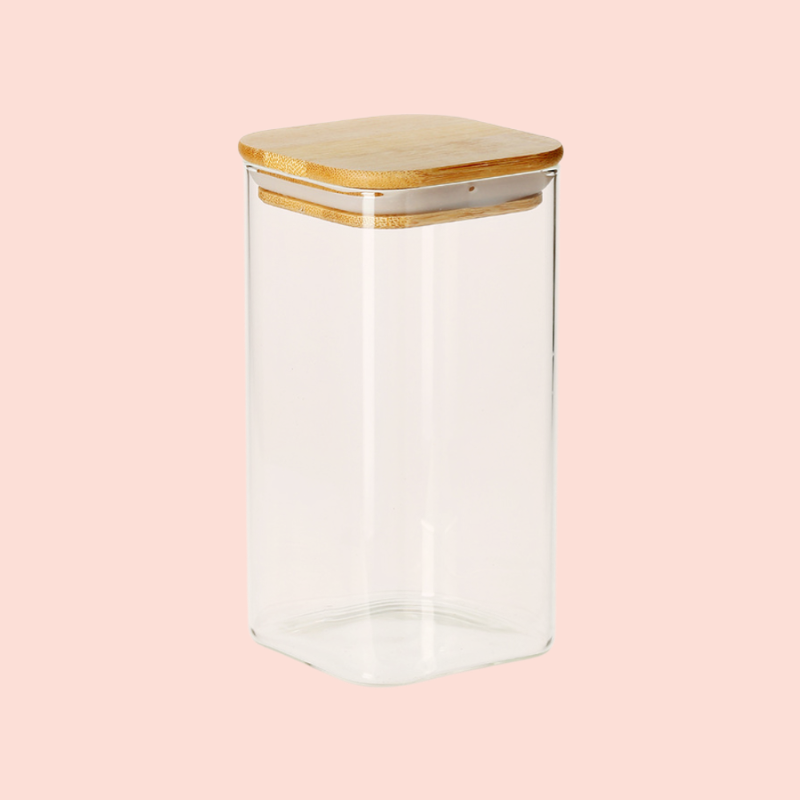 Transparent Square Glass Storage Jar