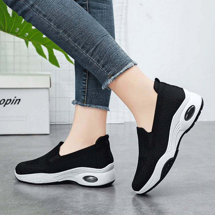 รองเท้าผ้าใบสวมใส่สบายพื้นหนาแบบถัก