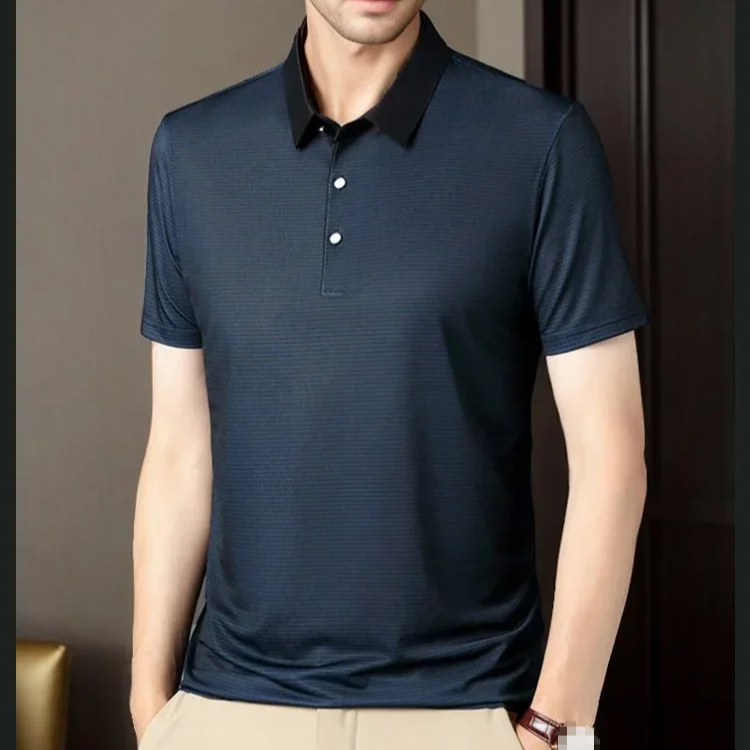 남성용 심플 라펠 스트라이프 반팔 폴로티