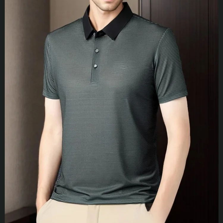 남성용 심플 라펠 스트라이프 반팔 폴로티