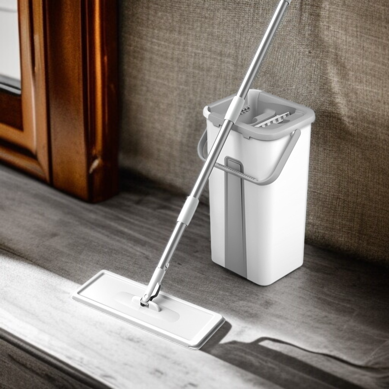 家庭用ハンドフリーフラットモップドライ＆ウェットレイジーモップ