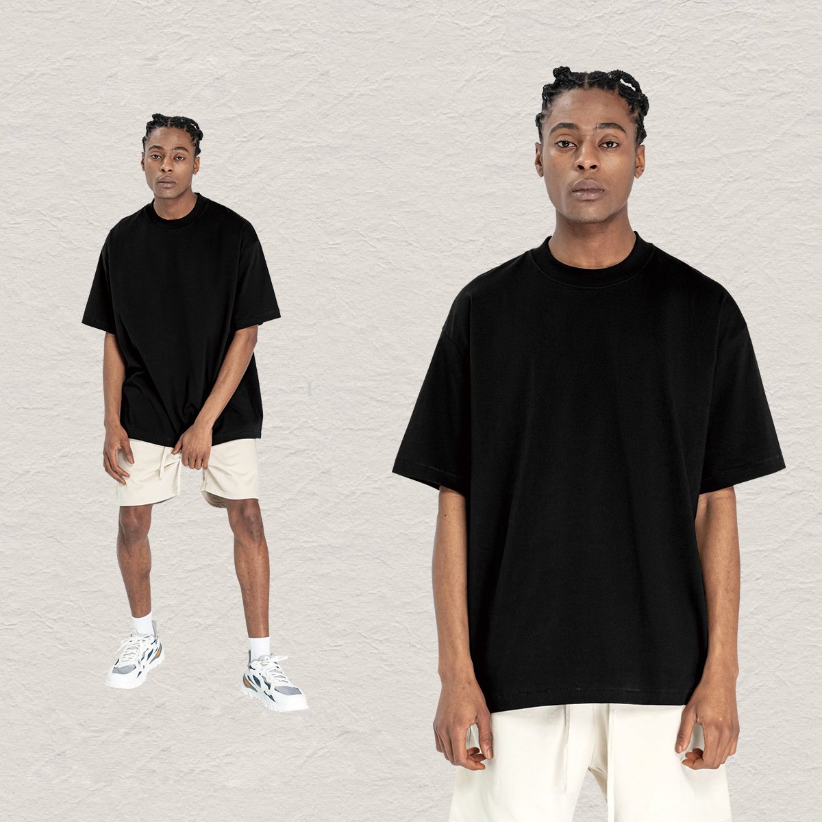 肩の落ちたゆったり抗菌コットン男性用tシャツです