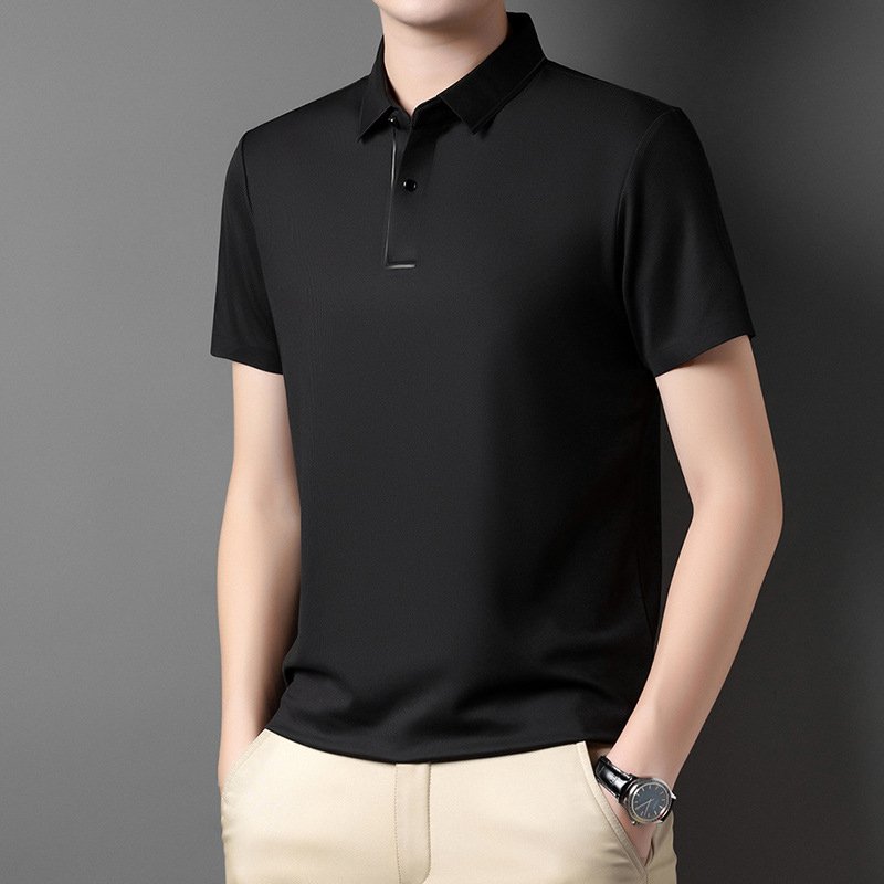 シームレスな夏の新作メンズアイスシルク薄手半袖Tシャツ、ポロ襟のファッションシャツ。