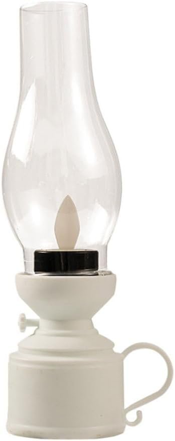 램프 빈티지 불꽃없는 테이블 램프 LED 등유 램프 투명 허리케인 램프 배터리 구동 침실 거실 침대 옆 탁자 흰색