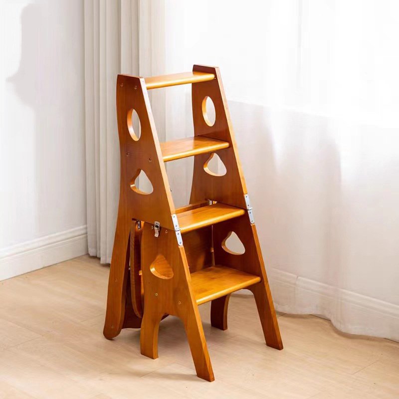 全無垢材ゴム木製家庭用脚立多機能折りたたみ可能室内脚立