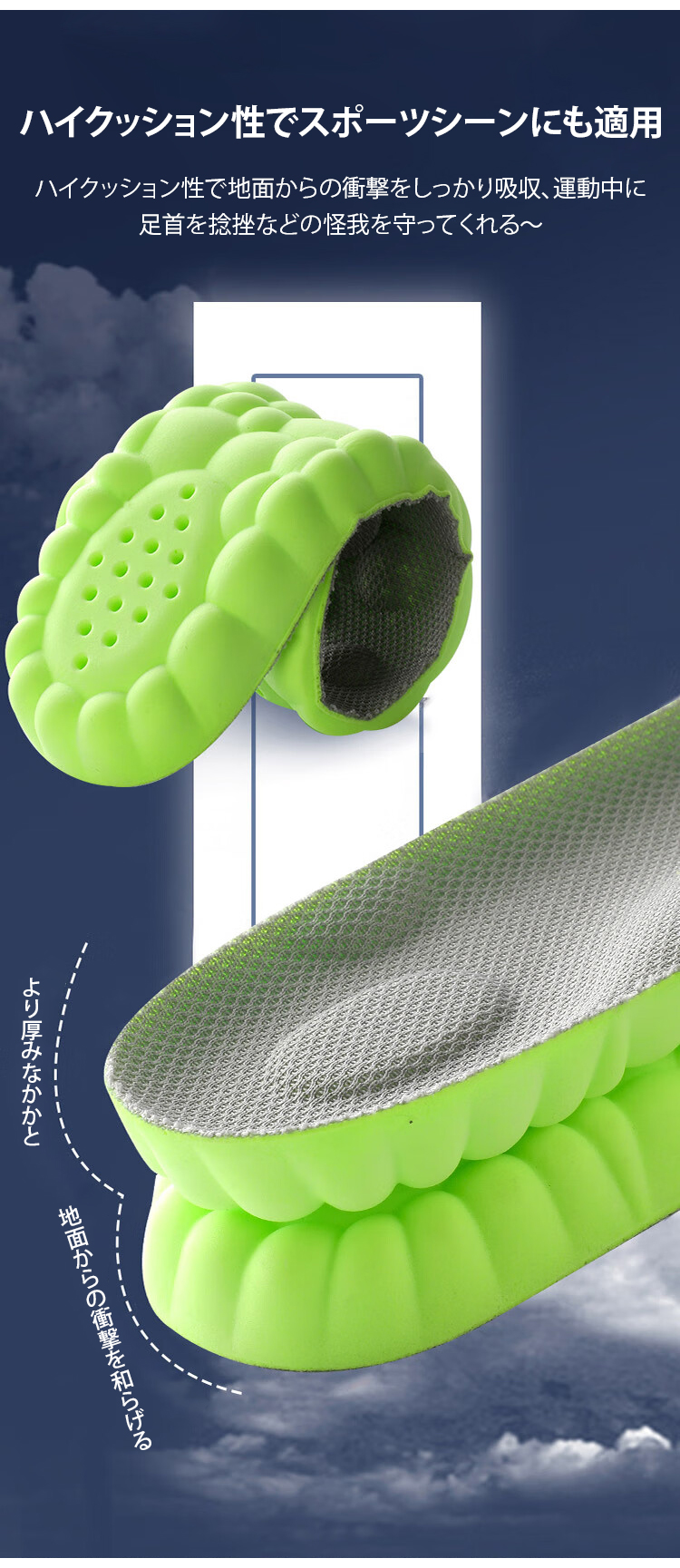 歩行時の衝撃を吸収するインソール