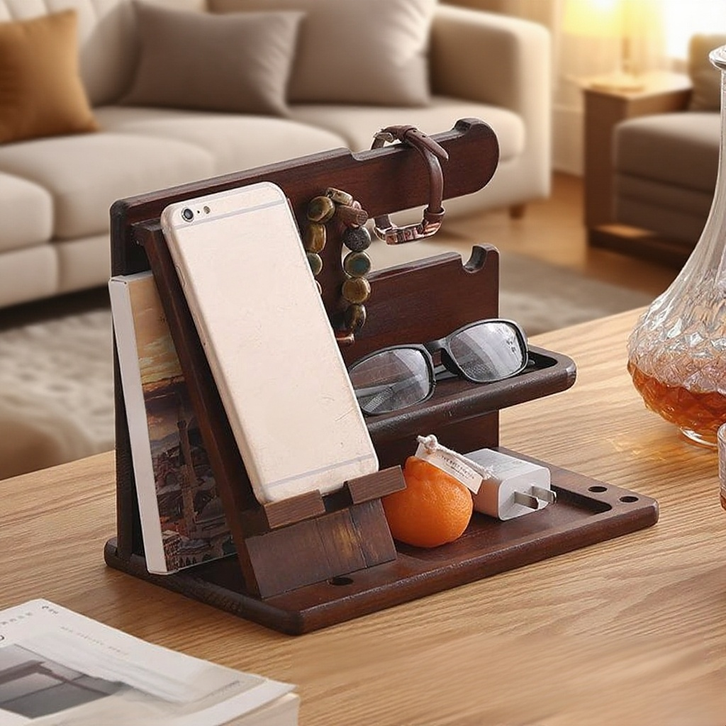 Tömörfa mobiltelefon tartó irodai asztalon