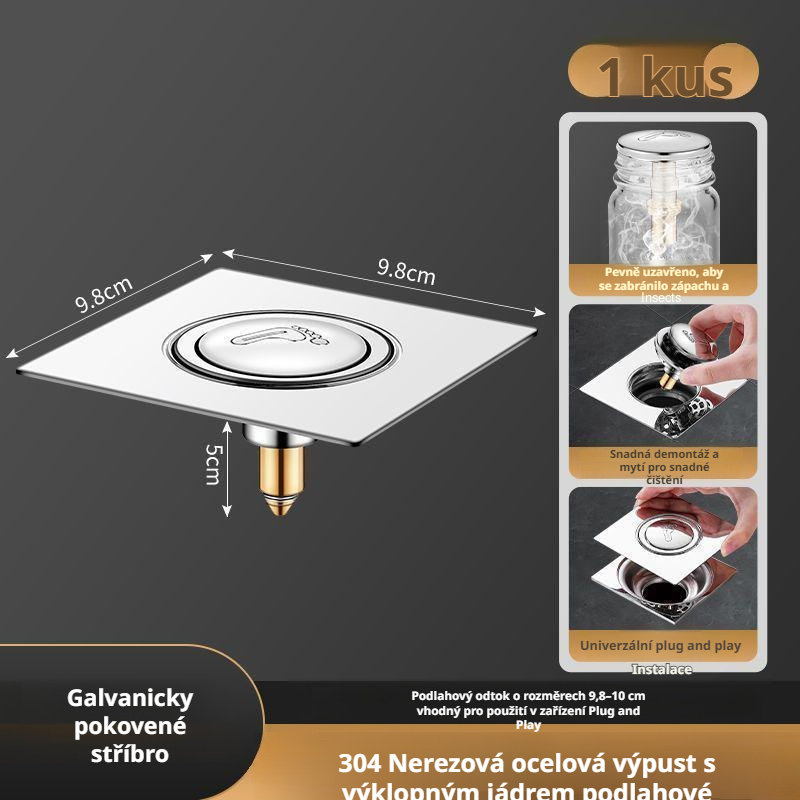  Univerzální uzávěr odtokového potrubí do koupelny s deodorizační funkcí a skákacím jádrem