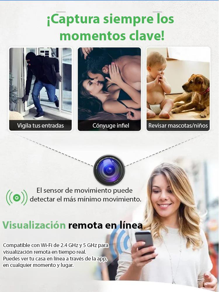 【Modelo mejorado ultra discreto】 Cámara sin necesidad de enchufarla.