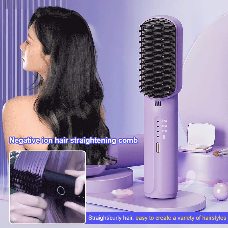 [Negative ions do not hurt hair] Portable cordless mini hair straightening comb