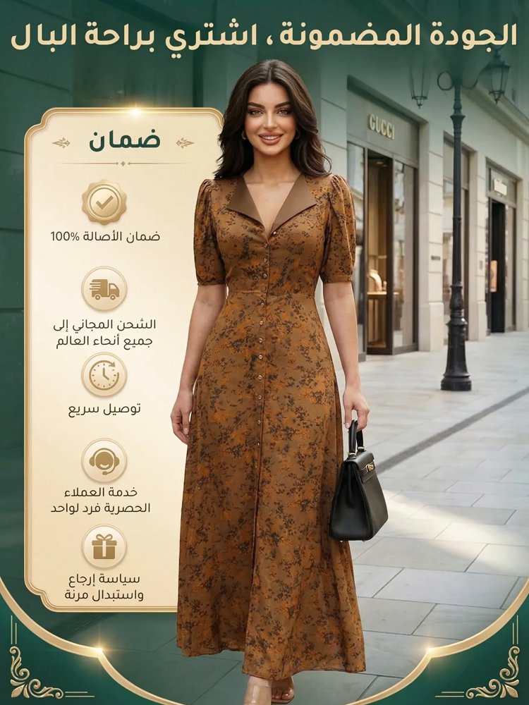 فستان قميص نسائي مطبوع بياقة مطوية وقصة خصر ضيقة