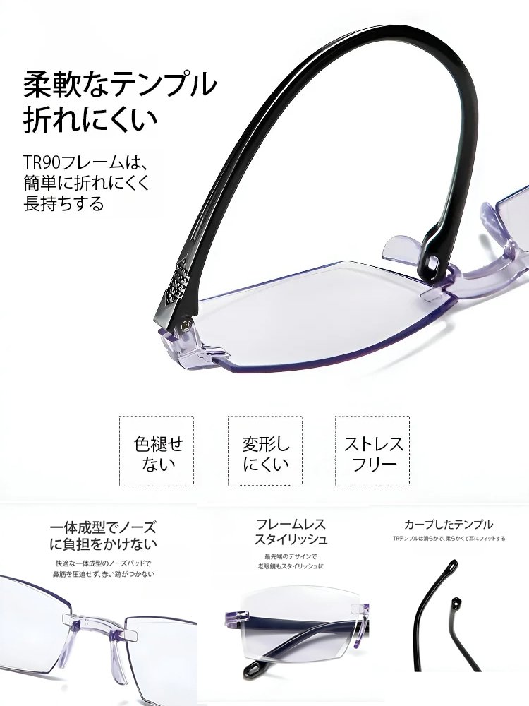 【小顔効果】累進レンズブルーライト対策老メガネ
