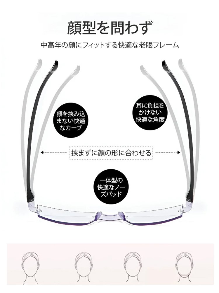【小顔効果】累進レンズブルーライト対策老メガネ