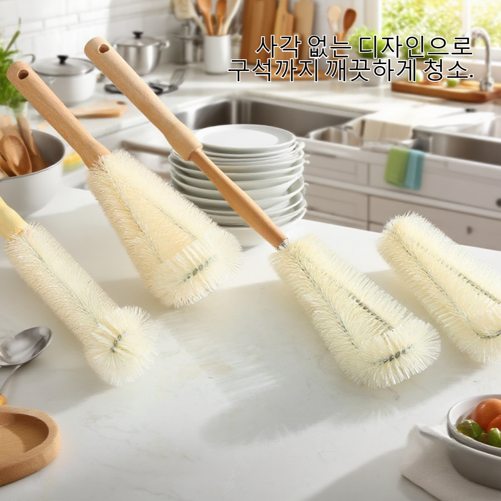 나무 손잡이 긴 손잡이 사각 없는 컵 솔