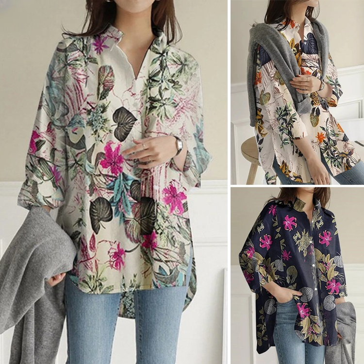 ボタニカル柄プリントシャツ