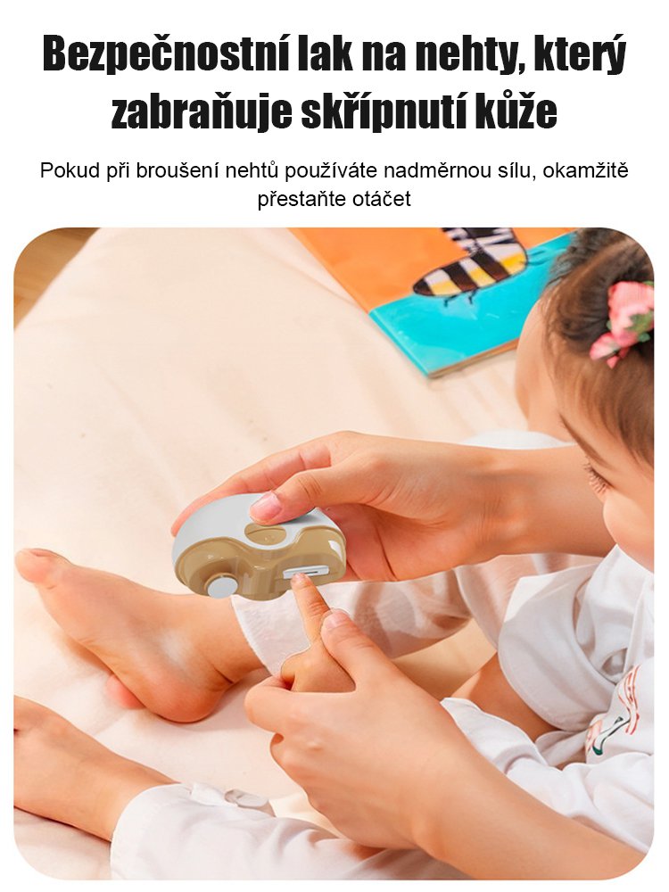 Elektrický pilník na nehty s tichým provozem, který je šetrný k rukám.