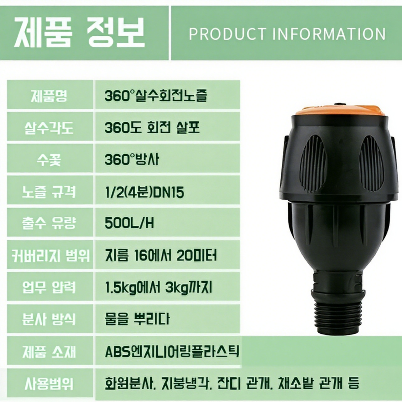 360도 회전 자동 스프링클러