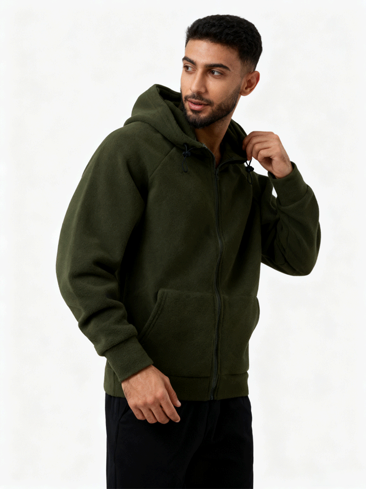 سترة سميكة   بغطاء رأس من قماش الفليس القطبي المزدوج الوجه (عزل الهواء البارد والحفاظ على الحرارة)