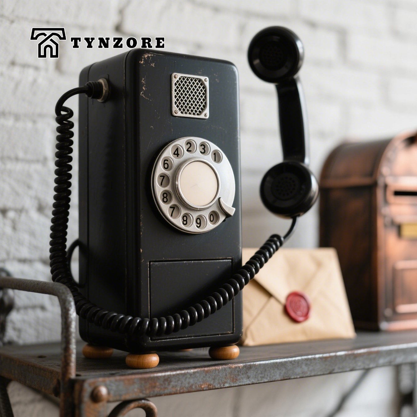 사무실 책상 위에 놓인 세련된 유선전화